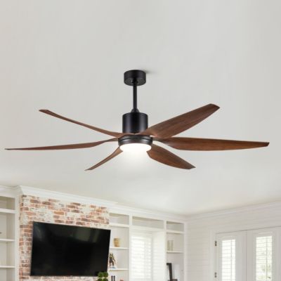 66" Vintage Ceiling Fan Lighting With Brown Blades In Integrated LED