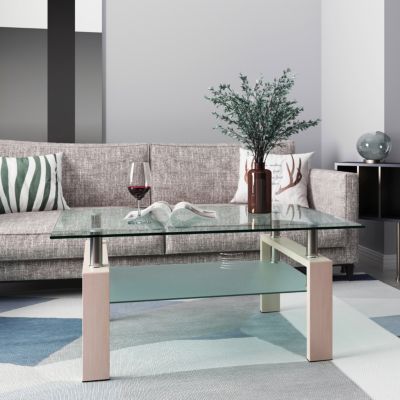Streamdale  Furniture  Modern Clear Glass Coffee Table for Living Room