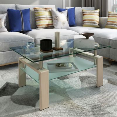 Streamdale  Furniture  Modern Clear Glass Coffee Table for Living Room
