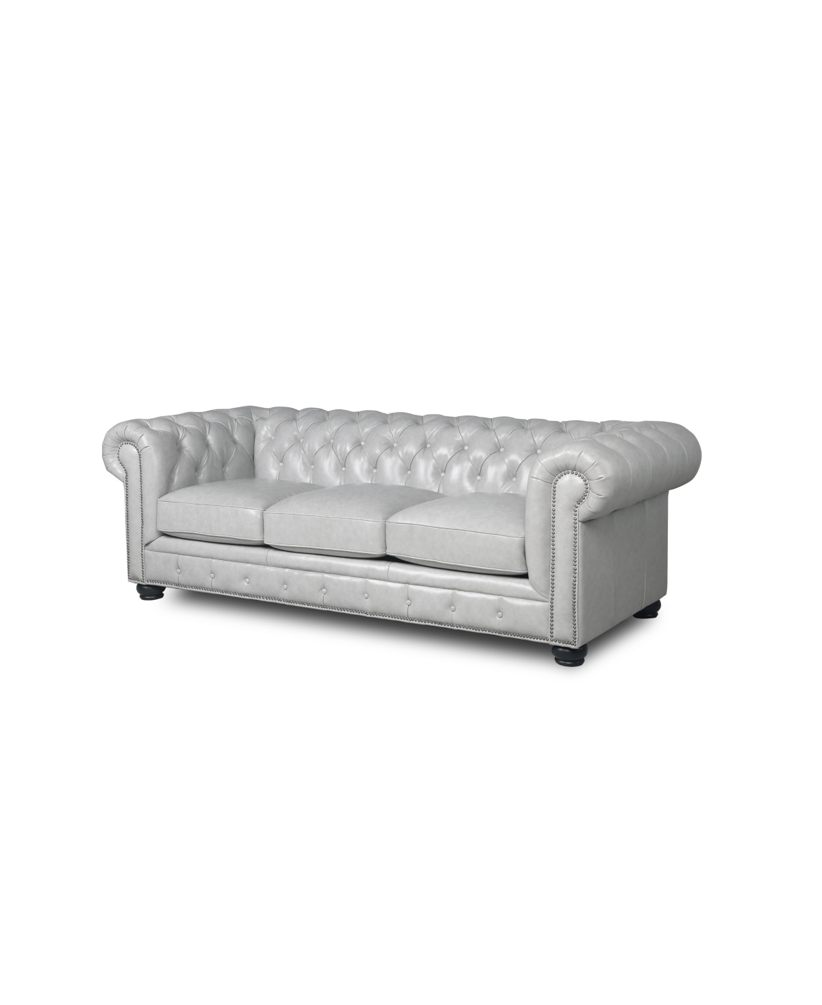 Nice Link Alexandon 95" Chesterfield Chair In Light Grey Italian Leather With Nailhead In Light Gray