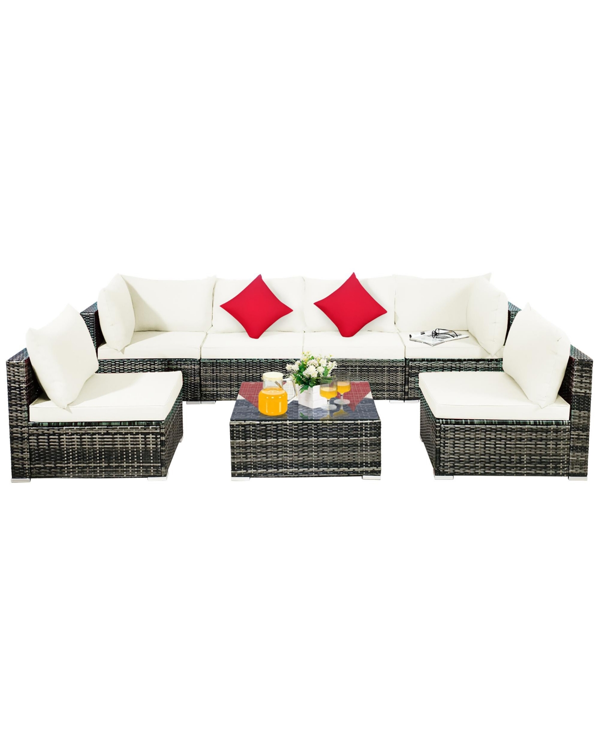 Costway 7PCS Patio Rattan Furniture Set Sectional Sofa Garden