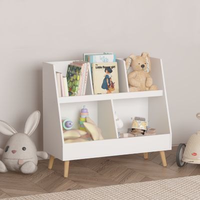 Modern Kids Bookshelf with Storage Bins for Books, Toys & Games