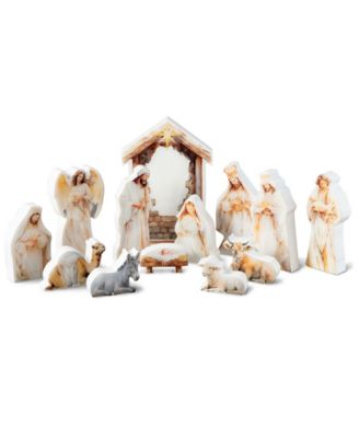 13pcs Christmas Wooden Epoxy Resin Nativity Figurine Set