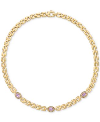 Amethyst (1-1/5 ct. t.w.) & White Topaz (1/20 ct. t.w.) Panther Link 17" Collar Necklace in 14k Gold-Plated Sterling Silver (Also in Sky Blue Topaz)