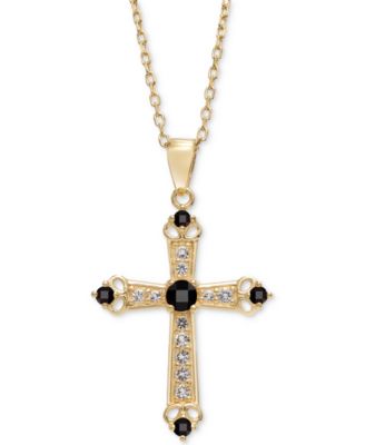 Sky Blue Topaz (1/3 ct. t.w.) & White Topaz (5/8 ct. t.w.) Cross 18" Pendant Necklace in 14k Gold-Plated Sterling Silver (Also in Citrine, Onyx, Peridot & Rhodolite)