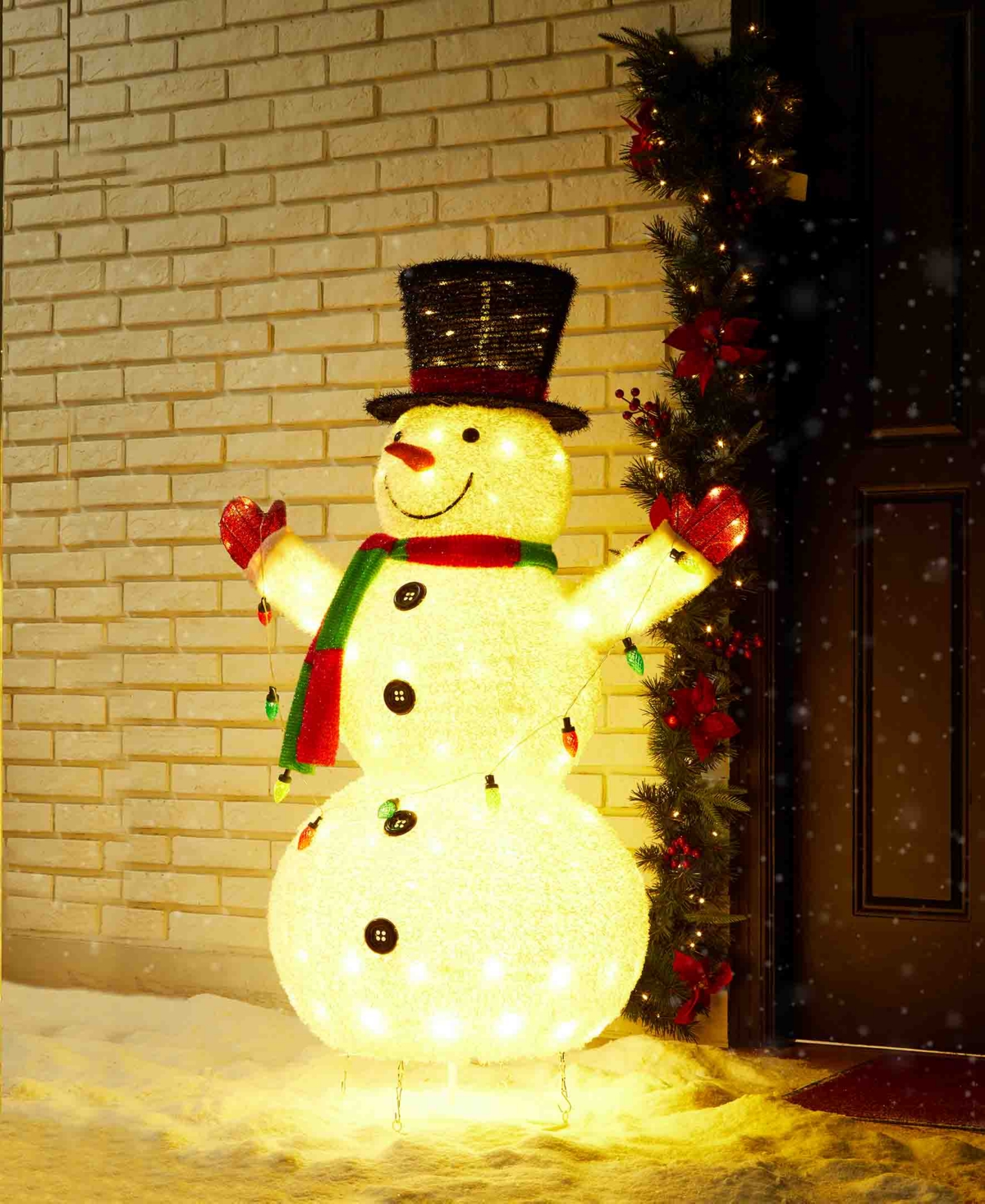 Glitzhome 47.25 H Lighted Christmas 3D Foldable Fabric Snowman Outdoor Decor with Colorful Bulbs and 160 Warm White Light Emitting Diode Lights - Mult