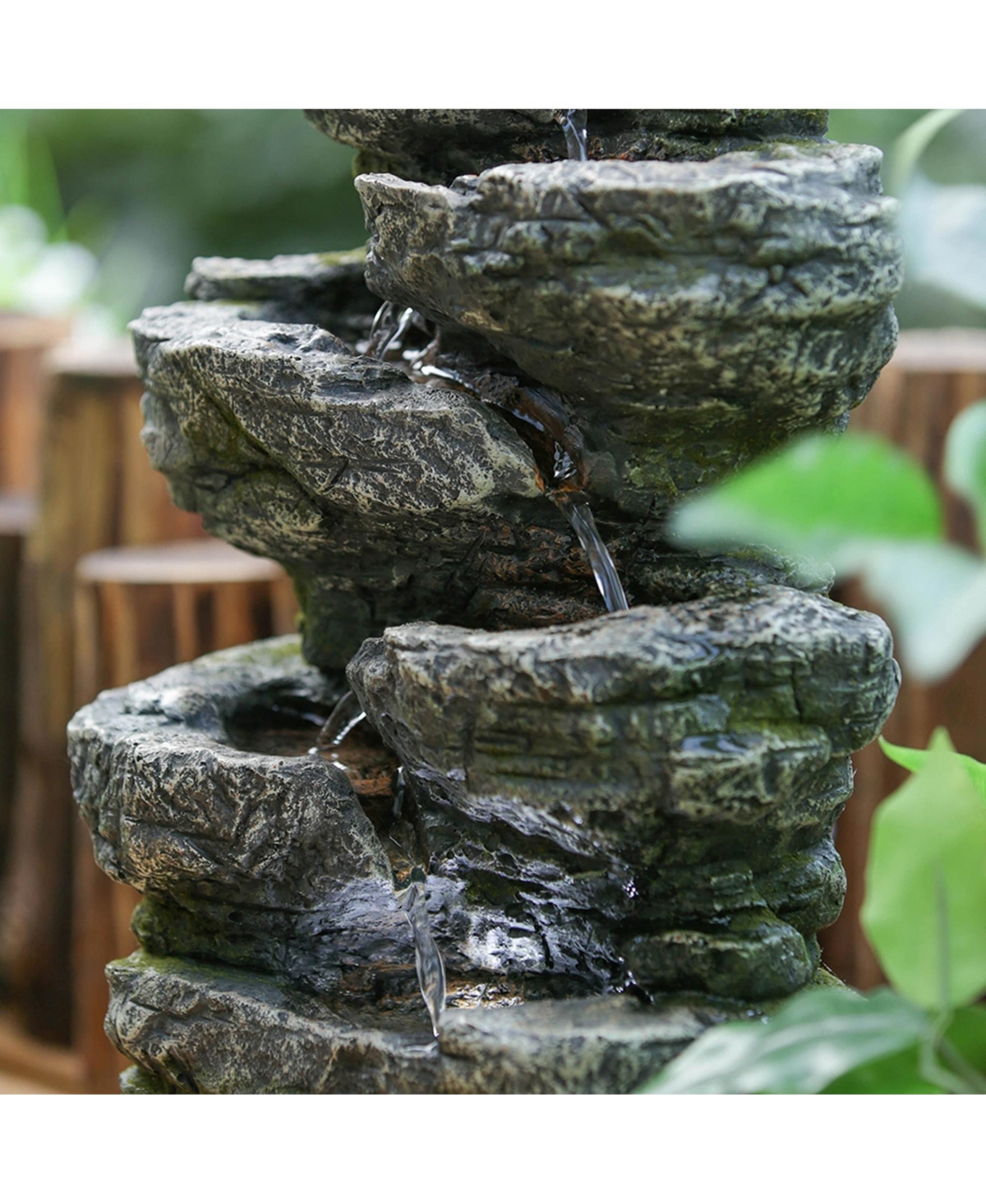 Streamdale Furniture Natural Stone & Moss Cascading Mini Fountain for Tranquility