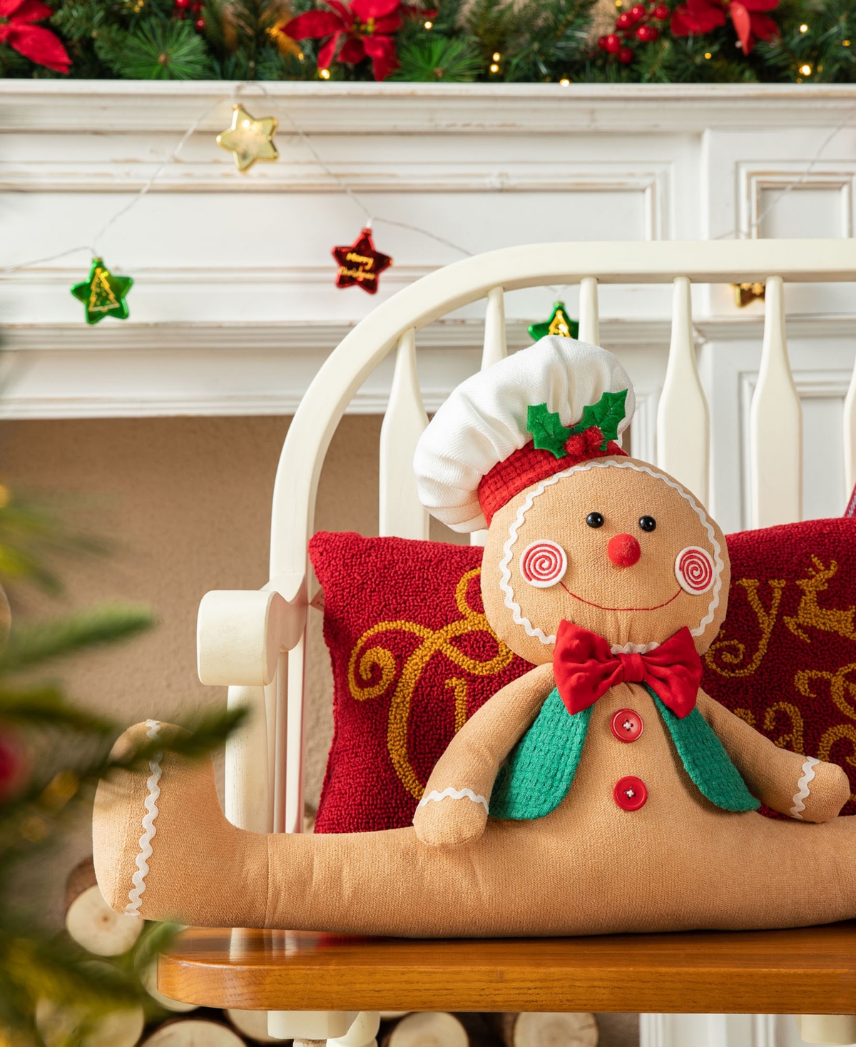 Glitzhome 27''L Christmas Fabric Gingerbreadman Doorstop