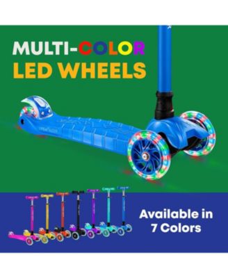 Mini 3-Wheel Kids Scooter with LED light-up wheels, 4-height adjustable handlebar, anti-slip deck & safety brake, for ages 2+, teal