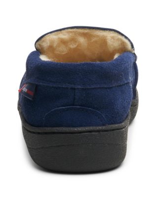 Men's Moccasin Slippers Genuine Suede House Shoe Memory Foam Insole Plush Faux Shearling Lining Comfy Indoor Outdoor Anti-Slip Rubber Sole