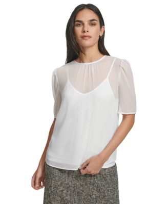 Calvin Klein - Women's Short-Sleeve Chiffon Blouse