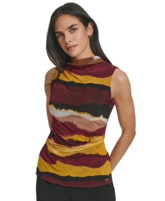 Calvin Klein - Women's Printed Ruched-Front Sleeveless Blouse