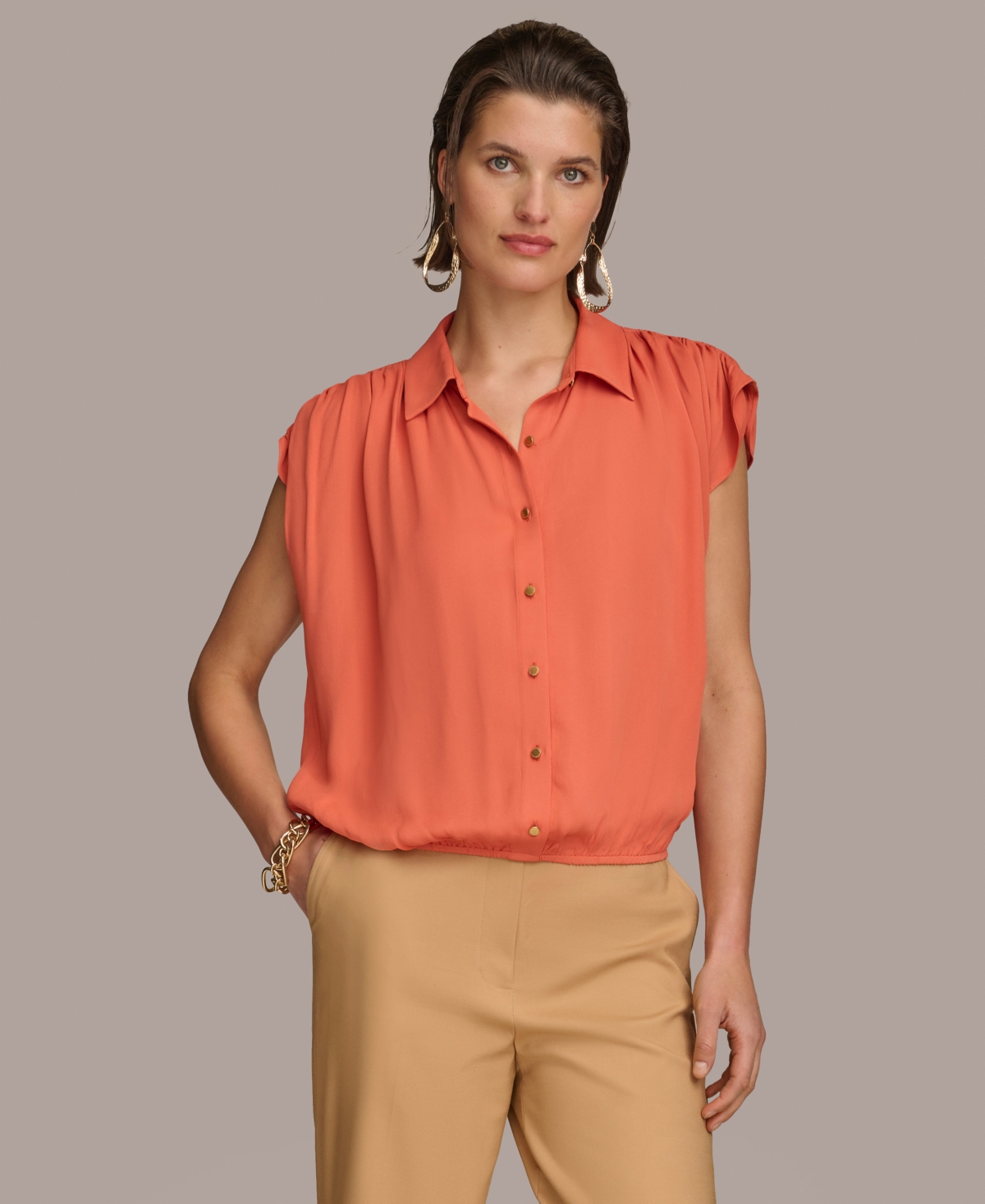 Donna Karan Women's Button-Front Short Sleeve Blouse