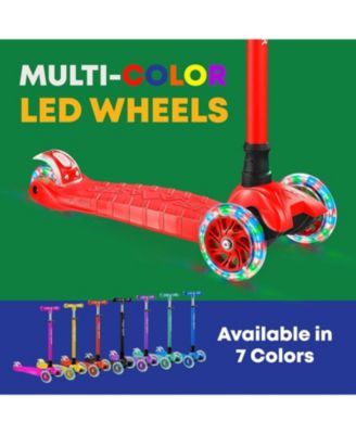Mini 3-Wheel Kids Scooter with LED light-up wheels, 4-height adjustable handlebar, anti-slip deck & safety brake, for ages 2+, teal