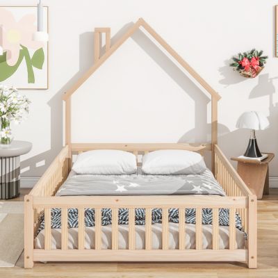 Full House-Shaped Headboard Floor Bed With Fence