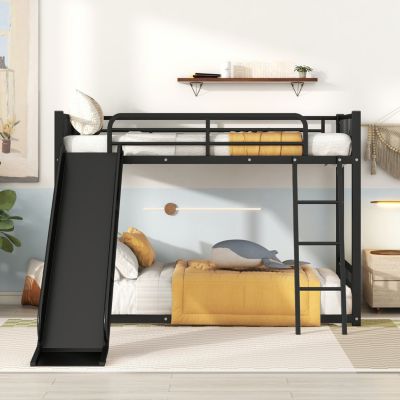 Streamdale Metal Bunk Bed With Slide, Twin Over Twin