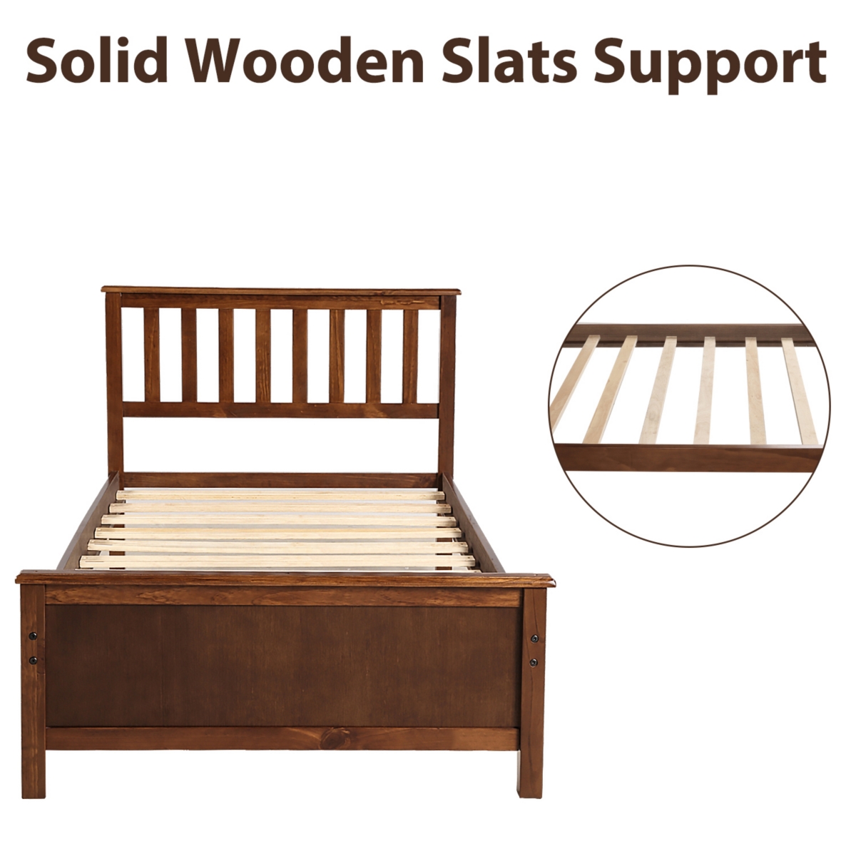 Streamdale Furniture Twin Size Wood Platform Bed With Headboard, Footboard And Wood Slat Support