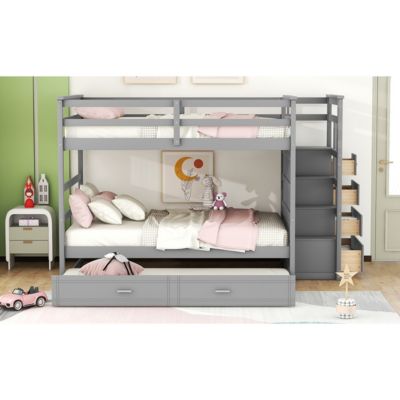 Full Over Full Bunk Bed With Twin Size Trundle And Staircase