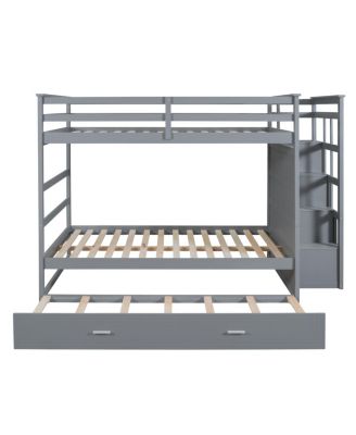Full Over Full Bunk Bed With Twin Size Trundle And Staircase