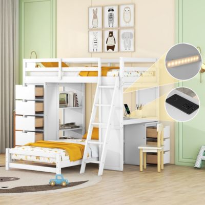 Streamdale Twin Over Twin Bunk Bed With LED Light And USB Ports