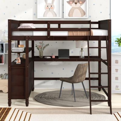 Streamdale Espresso Wooden Loft Bed with Desk and Drawers