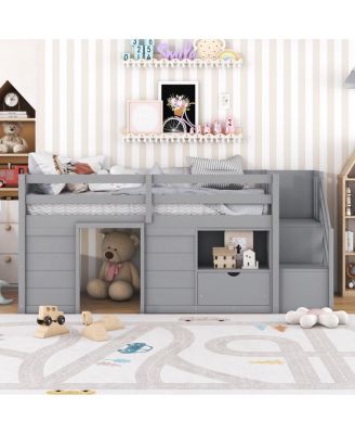  Twin Loft Bed with Stair, Drawer, Shelf