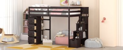 Streamdale Loft Bed with Storage, Stairs, and Shelves