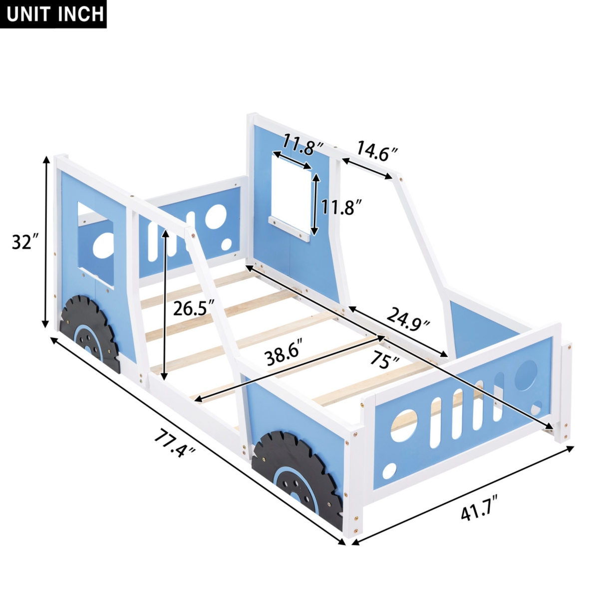 Streamdale Twin Classic Car-Shaped Platform Bed With Wheels