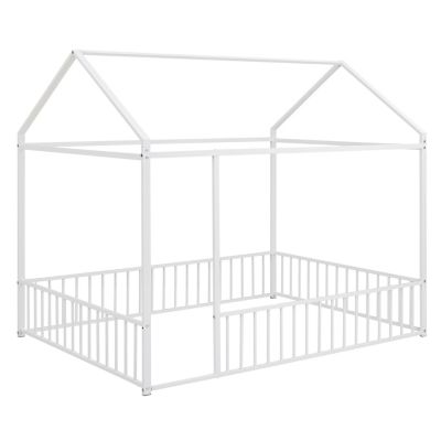 Streamdale Metal House Bed Frame with Fence for Kids