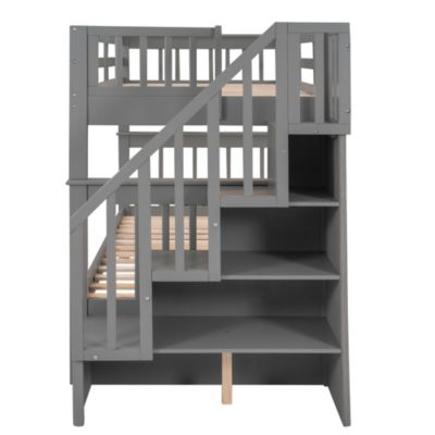 Stairway Twin-Over-Twin Bunk Bed With Three Drawers For Bedroom, Dorm