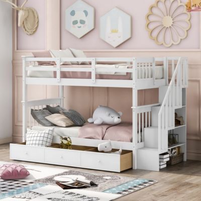 Streamdale Stairway Twin-Over-Twin Bunk Bed With Three Drawers For Bedroom, Dorm