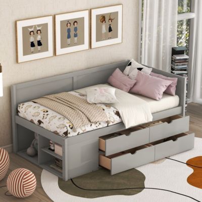Streamdale Twin Size Daybed With Drawers And Shelves, Gray