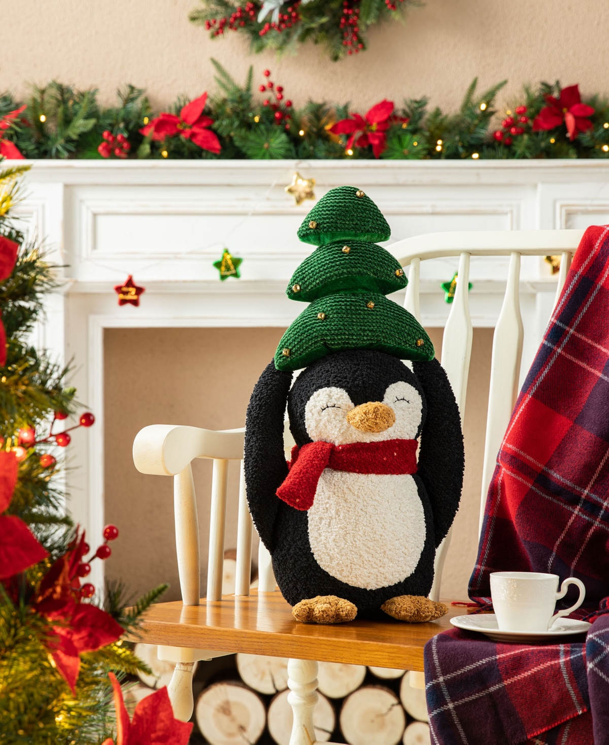 Glitzhome 21.25 H Christmas Fabric Penguin with Top Tree Decor