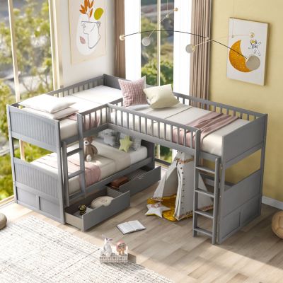 Streamdale Twin Size Bunk Bed With A Loft Bed Attached, With Two Drawers