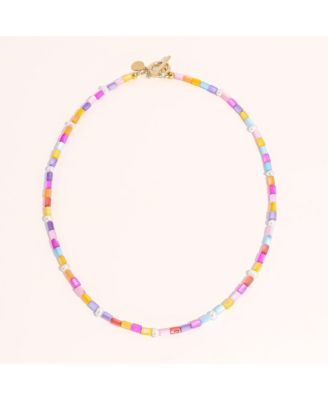 Rainbow Beaded Necklace with Freshwater Pearls and Stainless Steel Findings