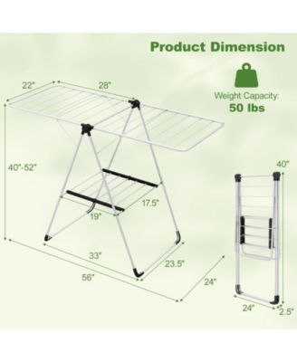 2-Tier Laundry Drying Rack Folding Cloth Rack with Aluminum Frame