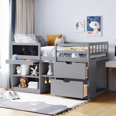 Streamdale Twin Size Low Loft Bed With Rolling Desk, Shelf And Drawers