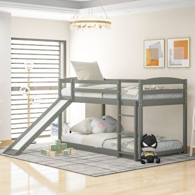 Twin Over Twin Pine Wood Convertible Slide & Ladder Bunk Bed