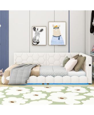 Upholstered Full Size Platform Bed With USB Ports And LED Belt