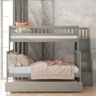 Streamdale  Furniture Twin size Trundle And Staircase Over Full Bunk Bed