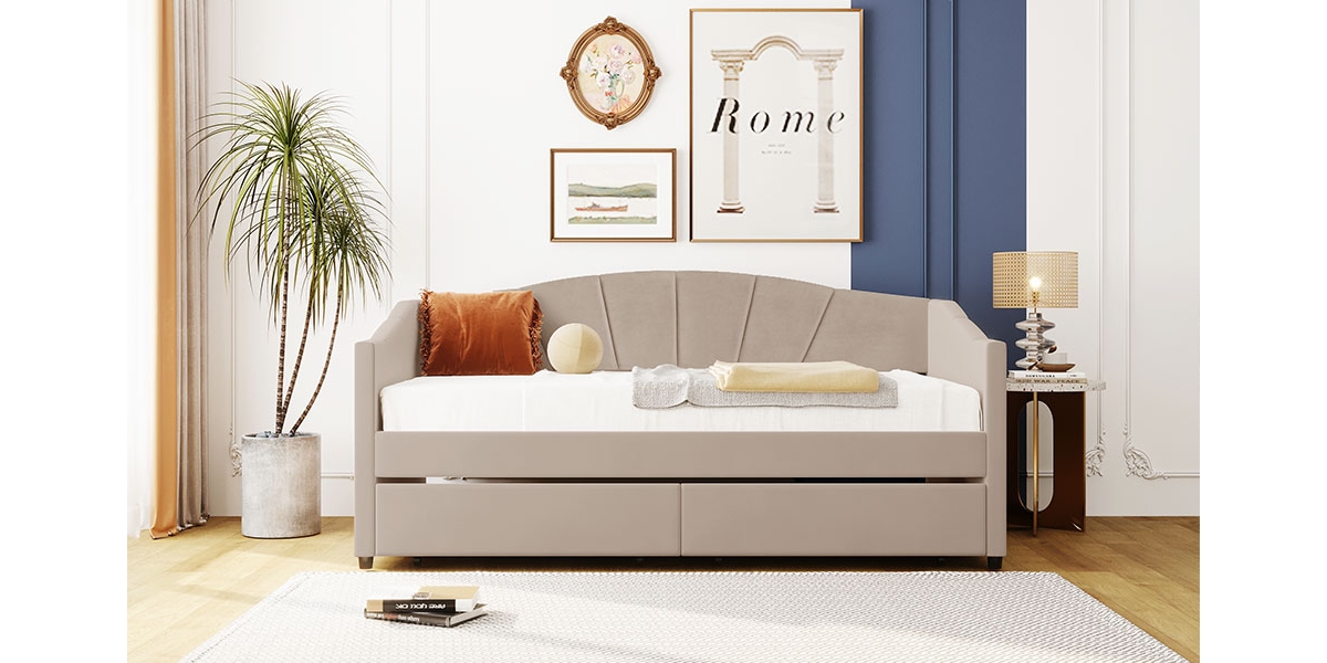 Streamdale Upholstered Daybed Twin With Two Drawers And Wood Slat