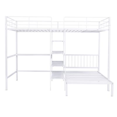 Streamdale Full Over Twin Metal Bunk Bed With Built-In Desk, Shelves And Ladder