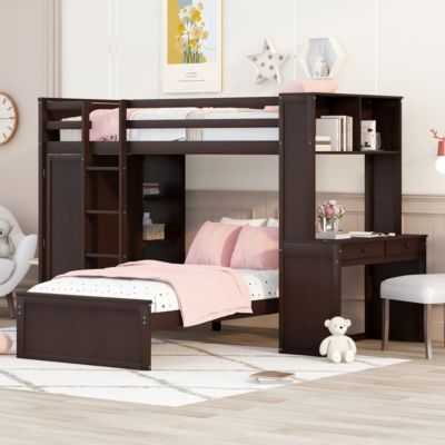 Streamdale Twin Size Loft Bed With A Stand-Alone Bed, Shelves, Desk, And Wardrobe