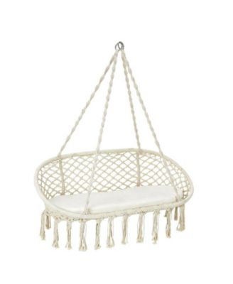 2 Person Hanging Hammock Chair with Cushion Macrame Swing