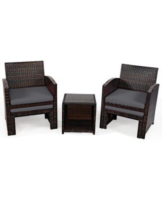 5PCS Rattan Patio Furniture Set Chair & Ottoman Set w/ Grey Cushions