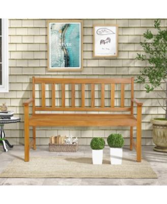 2-Person Outdoor Acacia Wood Bench with Backrest