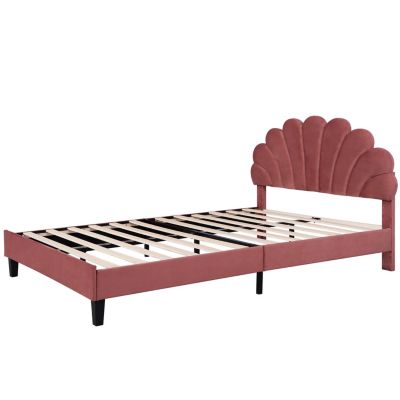Velvet Platform Bed with Flower Headboard