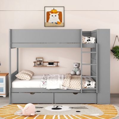 Streamdale Full Over Full Bunk Bed With 2 Drawers And Multilayer Cabinet