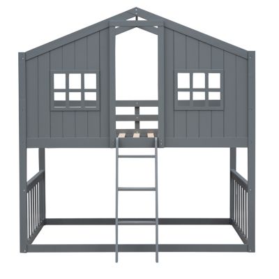 Streamdale Twin Over Twin House Bunk Bed With Ladder, Wood Bed