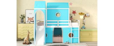 Twin Size Loft Bed with Slide Pink Tent and Tower.